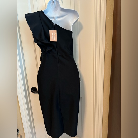 NWT Bodycon Black One Shoulder Ruffle Formal Cocktail Wedding Dress, Size S/M - Picture 8 of 11